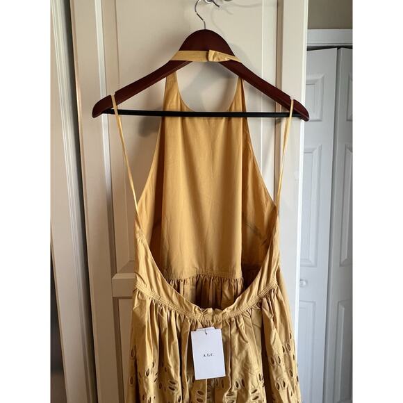 NWT A.L.C Blair eyelet Halter Mustard Yellow Maxi Coquette statement dress Sz-14 - Picture 5 of 15